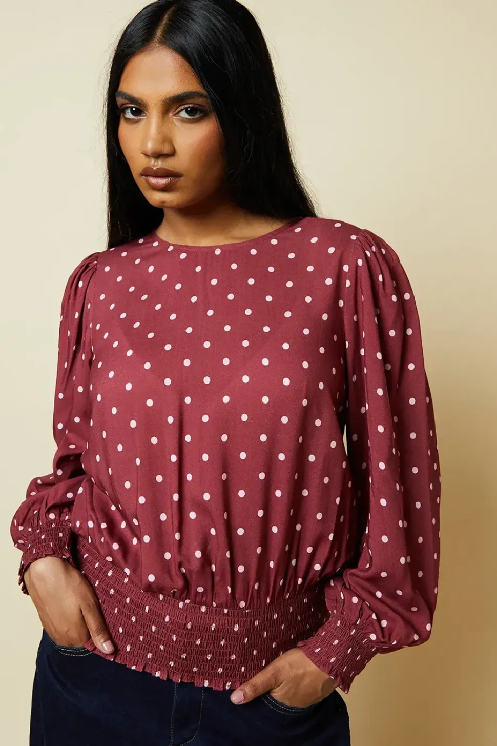 Petite Berry Spot Shirred Hem Top