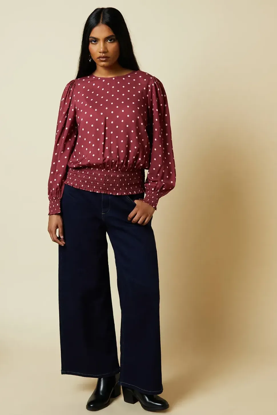 Petite Berry Spot Shirred Hem Top