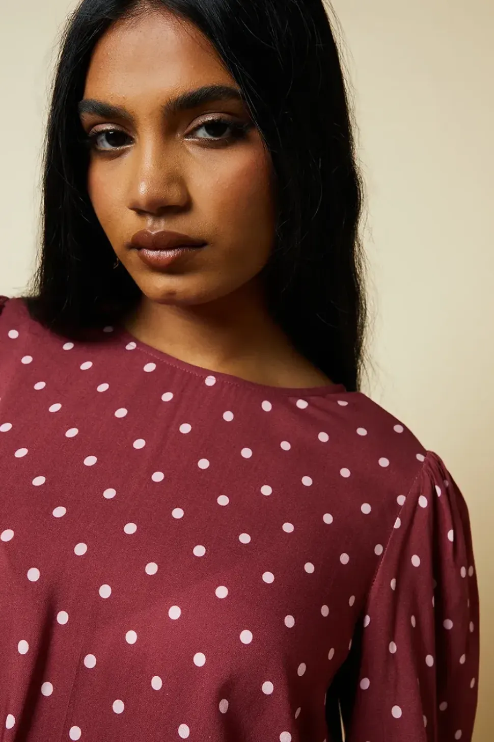 Petite Berry Spot Shirred Hem Top