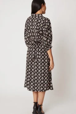 Petite Black Abstract Shirred Waist Shirt Dress