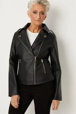 Petite Black Faux Leather Biker Jacket