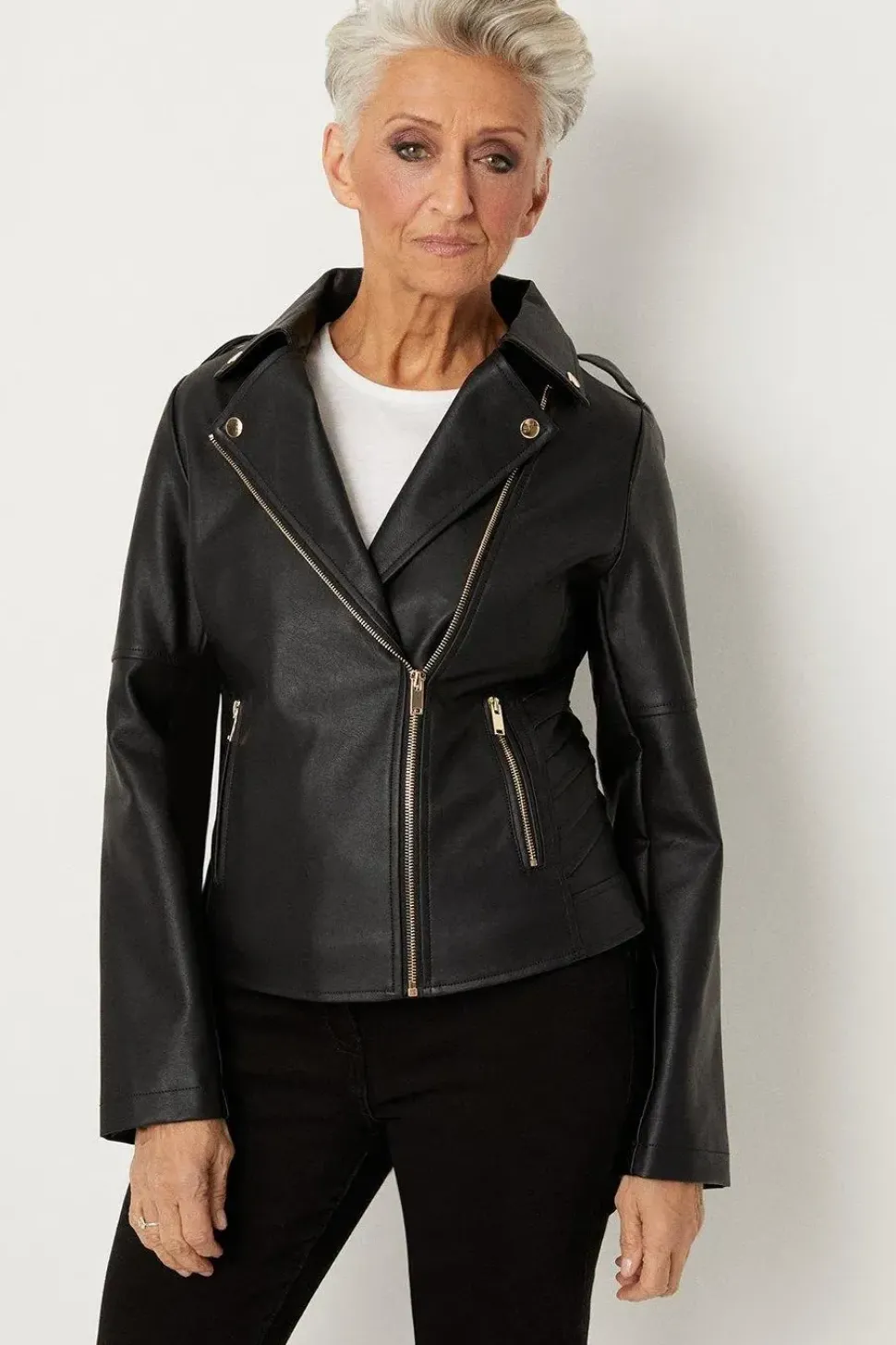 Petite Black Faux Leather Biker Jacket