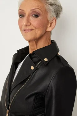 Petite Black Faux Leather Biker Jacket