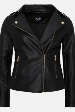 Petite Black Faux Leather Biker Jacket