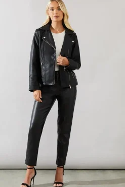 Petite Black Faux Leather Biker Jacket