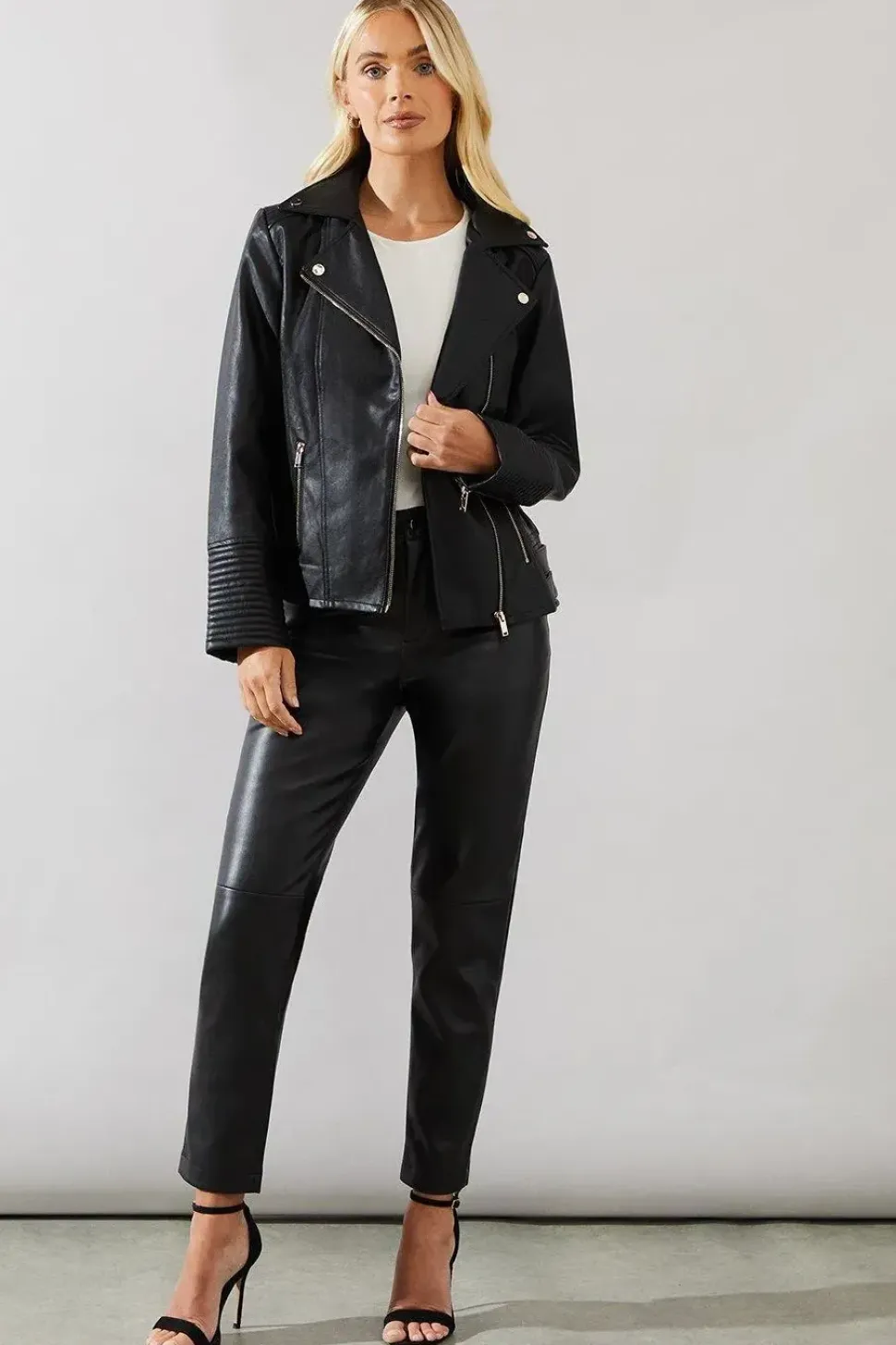 Petite Black Faux Leather Biker Jacket
