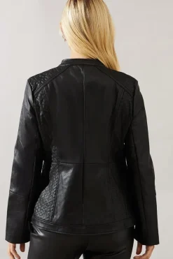 Petite Black Faux Leather Pleat Detail Jacket