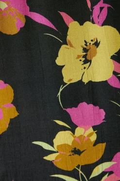 Petite Black Floral Flute Sleeve Shift Dress