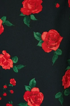 Petite Black Floral Frill Detail Neck Wrap Midi Dress