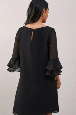 Petite Black Flute Sleeve Shift Dress