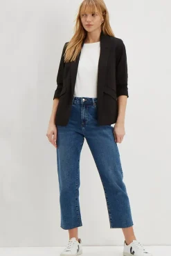 Petite Black Ruched Sleeve Blazer