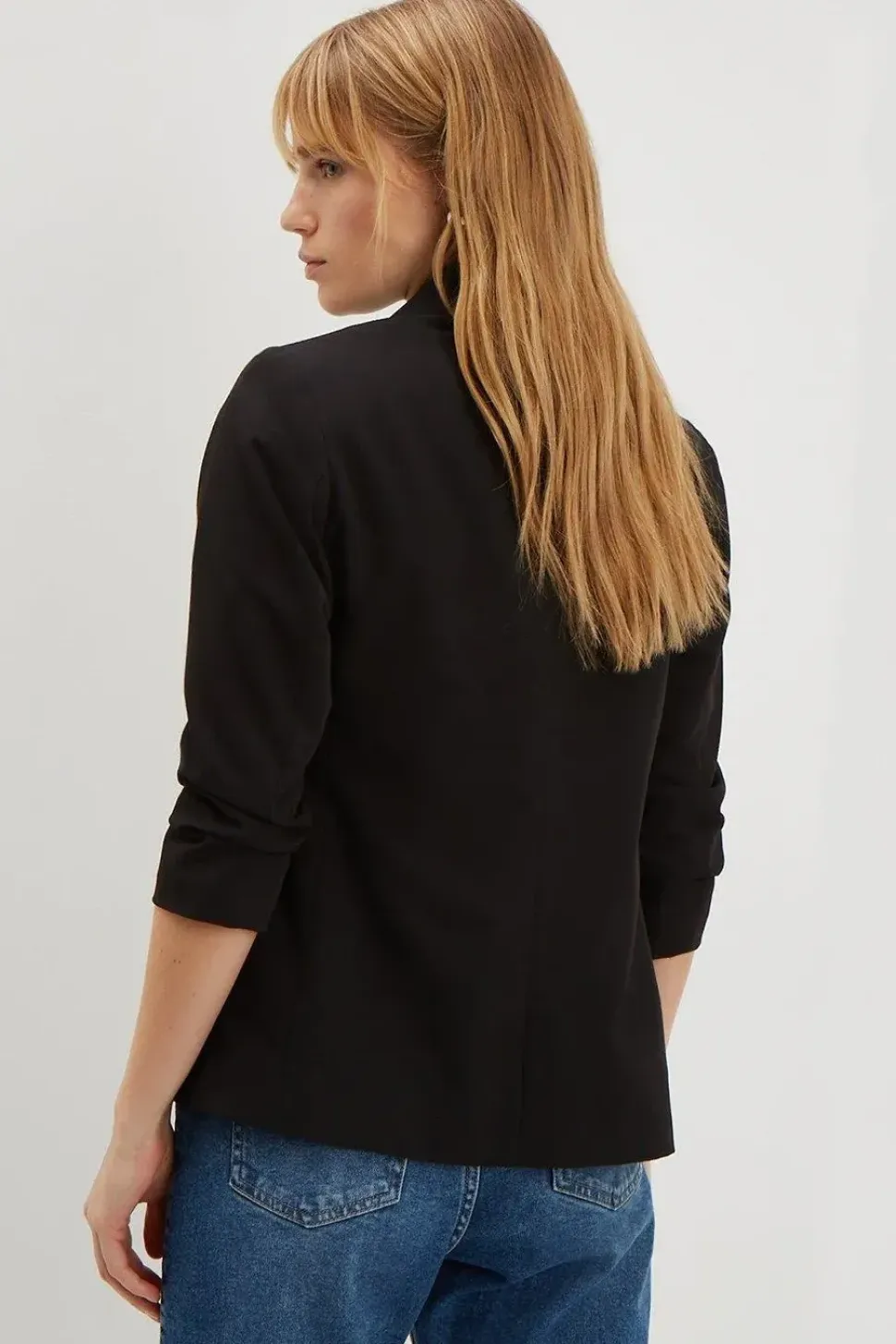Petite Black Ruched Sleeve Blazer