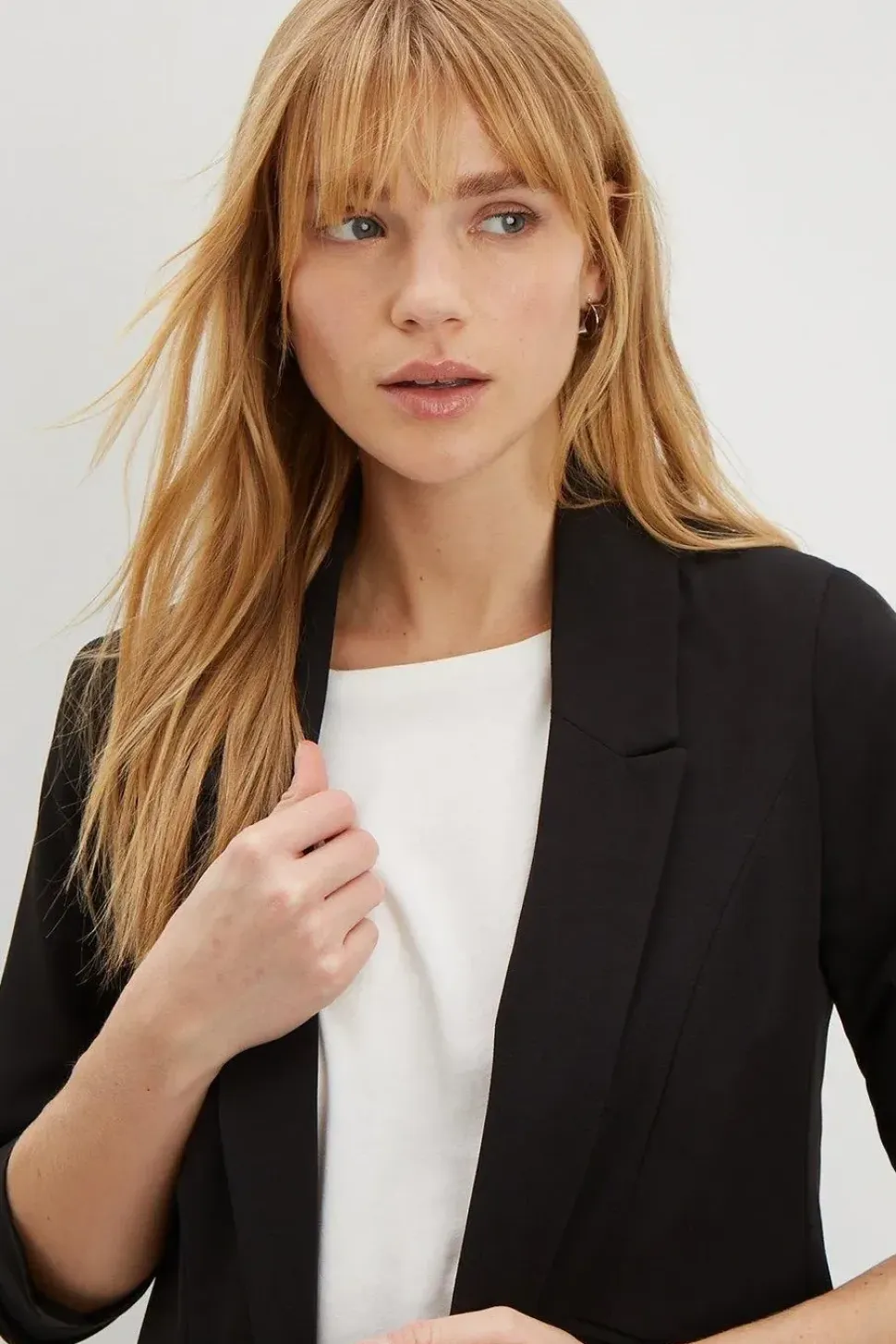 Petite Black Ruched Sleeve Blazer