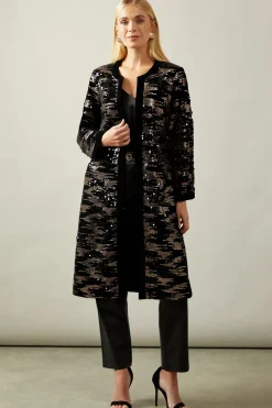 Petite Black Sequin Longline Jacket