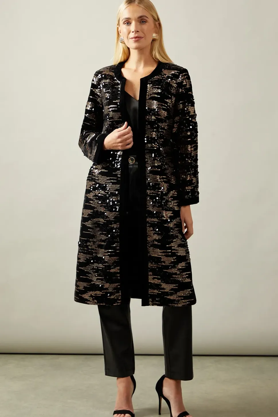 Petite Black Sequin Longline Jacket