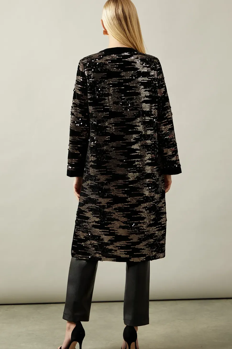 Petite Black Sequin Longline Jacket