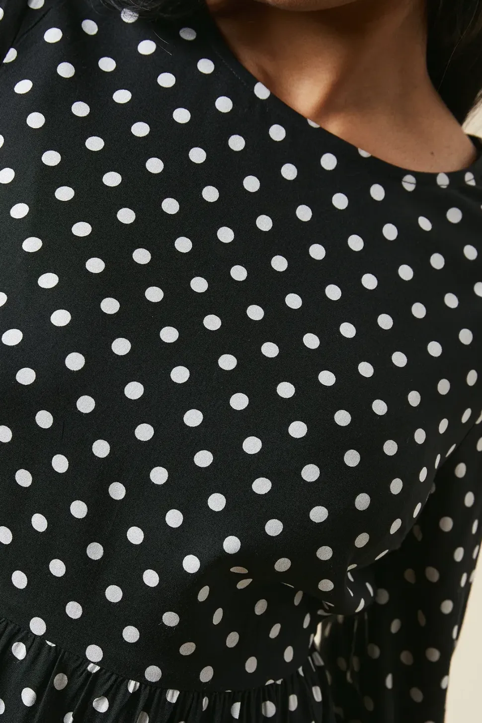 Petite Black Spot Tiered Hem Mini Dress