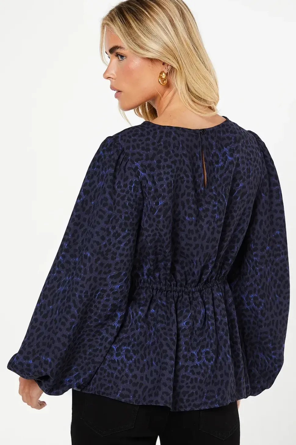 Petite Blue Animal Long Sleeve Tea Blouse
