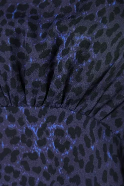 Petite Blue Animal Long Sleeve Tea Blouse