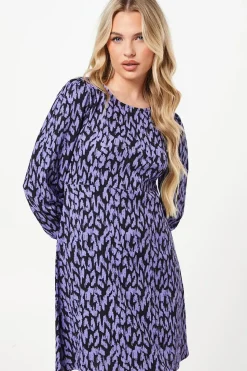 Petite Blue Animal V Neck Mini Dress