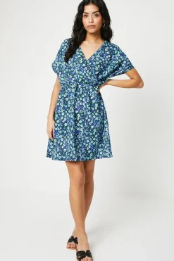 Petite Blue Ditsy Elasticated Waist Mini Dress