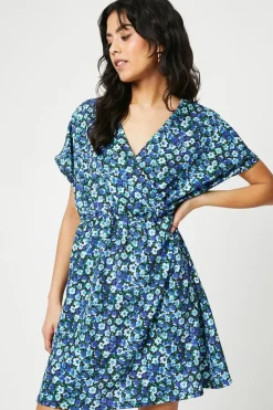 Petite Blue Ditsy Elasticated Waist Mini Dress