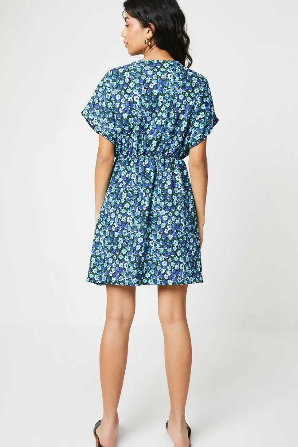 Petite Blue Ditsy Elasticated Waist Mini Dress