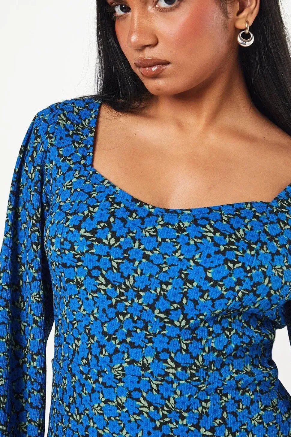 Petite Blue Ditsy Ruffle Hem Mini Dress