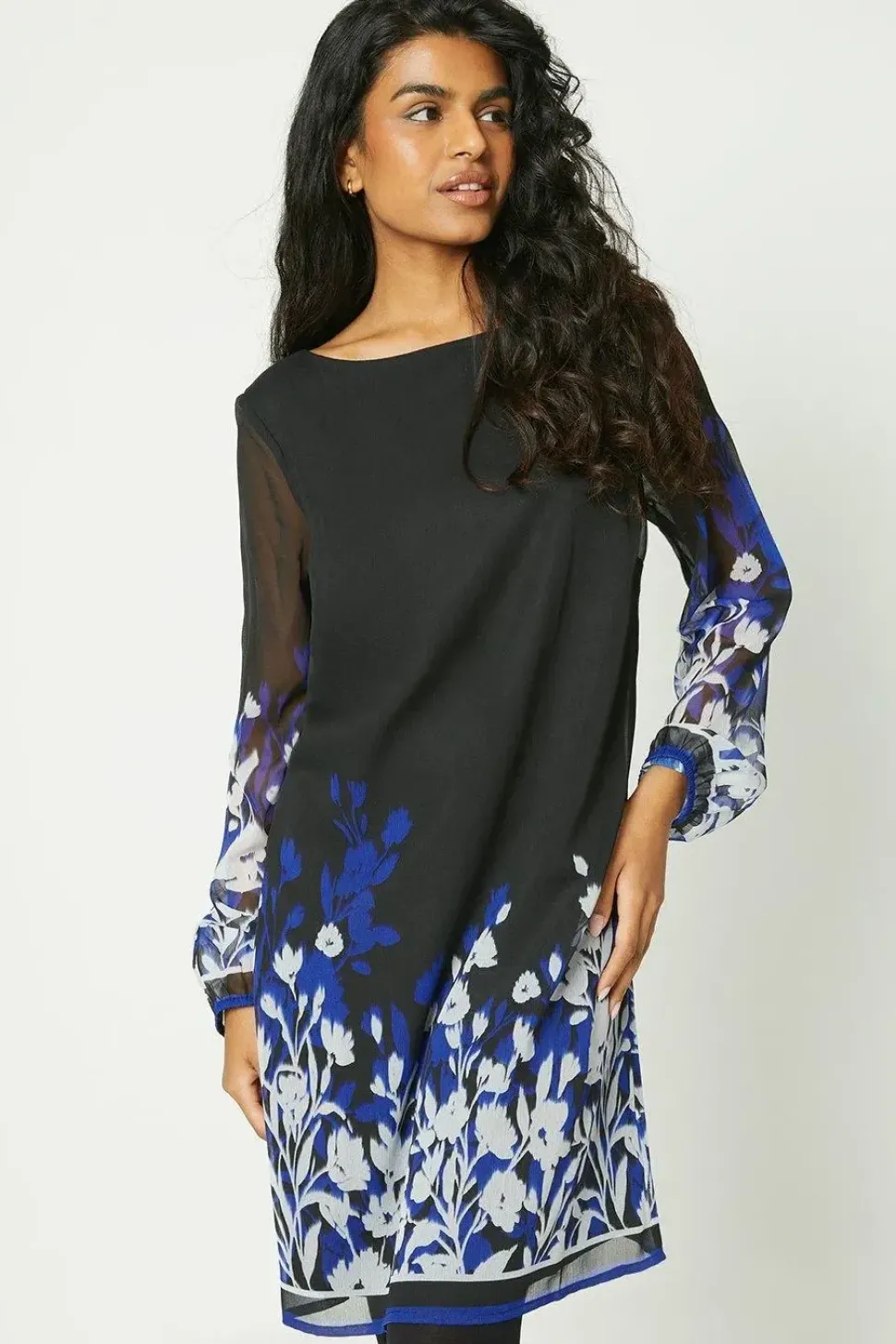Petite Blue Floral Border Print Shift Dress