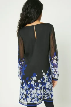 Petite Blue Floral Border Print Shift Dress