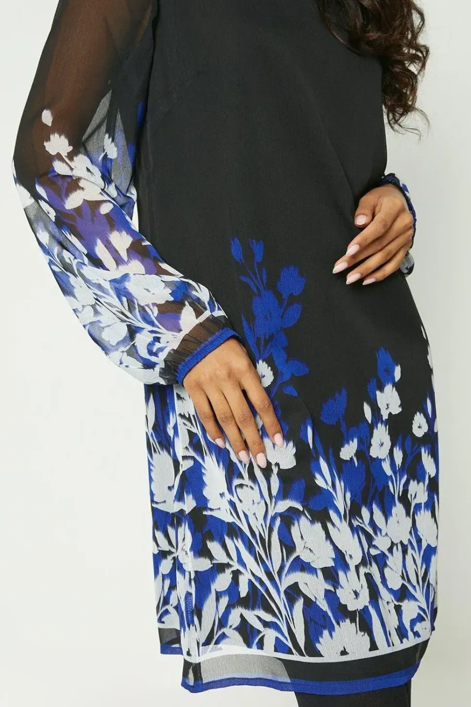 Petite Blue Floral Border Print Shift Dress