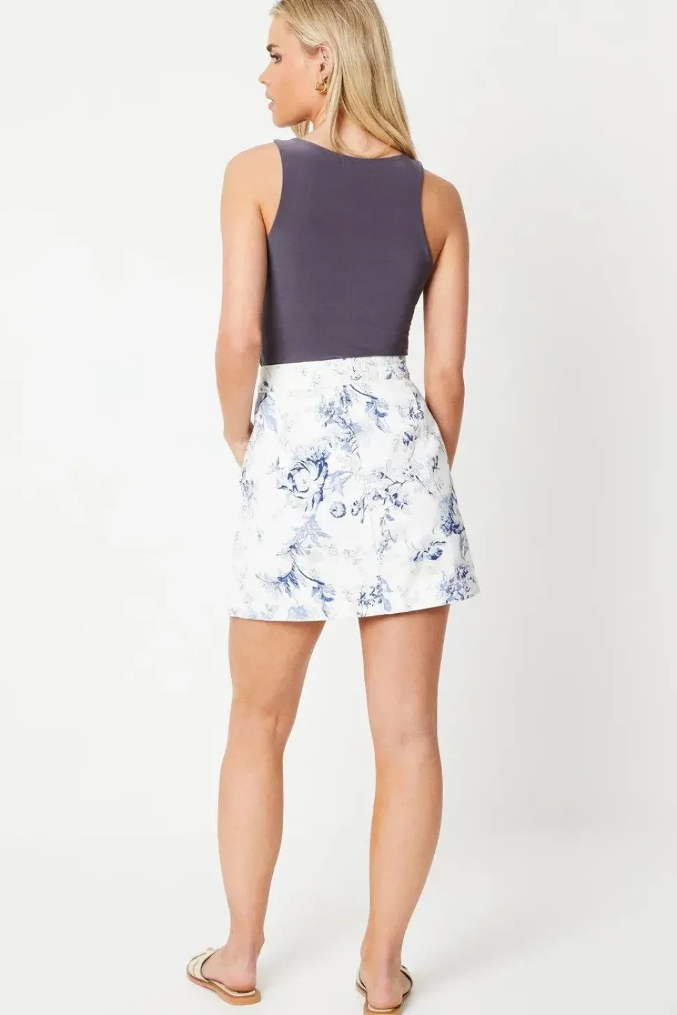 Petite Blue Floral Denim Mini Skirt