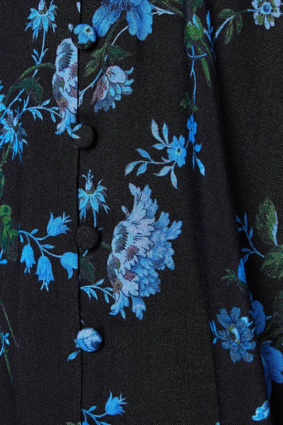 Petite Blue Floral Long Sleeve Lace Trim Button Front Tea Blouse