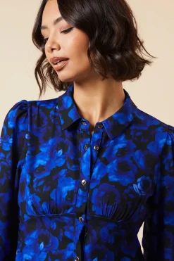 Petite Blue Floral Midi Shirt Dress