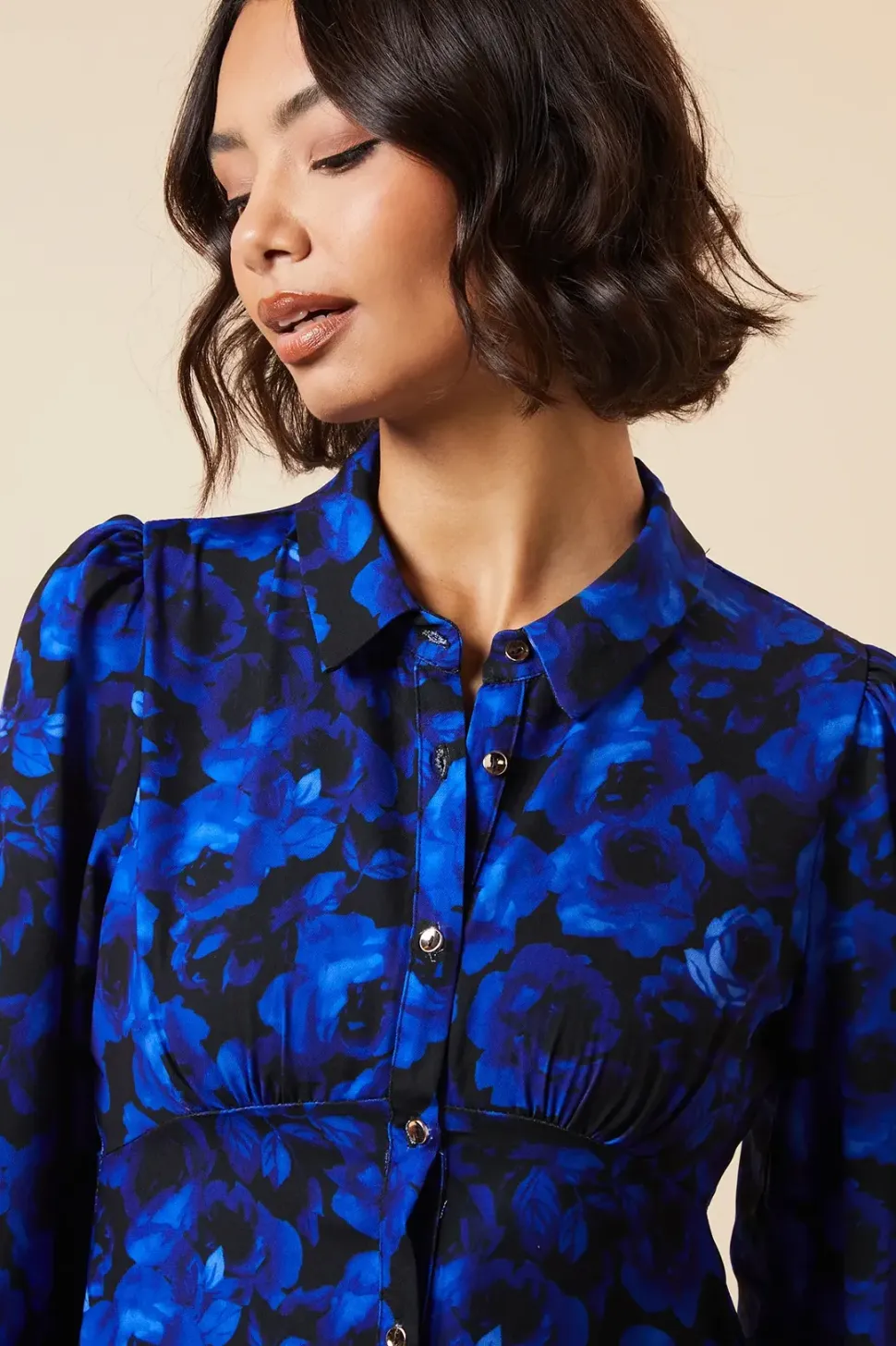 Petite Blue Floral Midi Shirt Dress