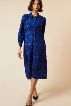 Petite Blue Floral Midi Shirt Dress