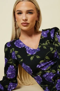 Petite Blue Floral V Neck Mini Dress