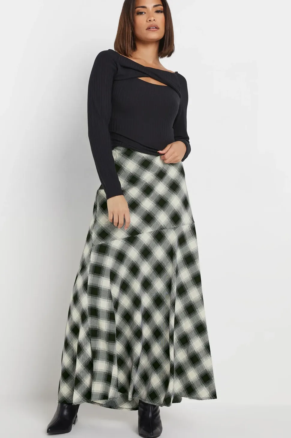 Petite Blurred Check Maxi Skirt