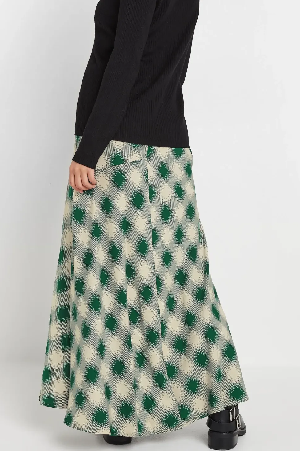 Petite Blurred Check Maxi Skirt