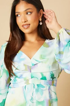 Petite Blurred Floral Corsage Tiered Mini Dress