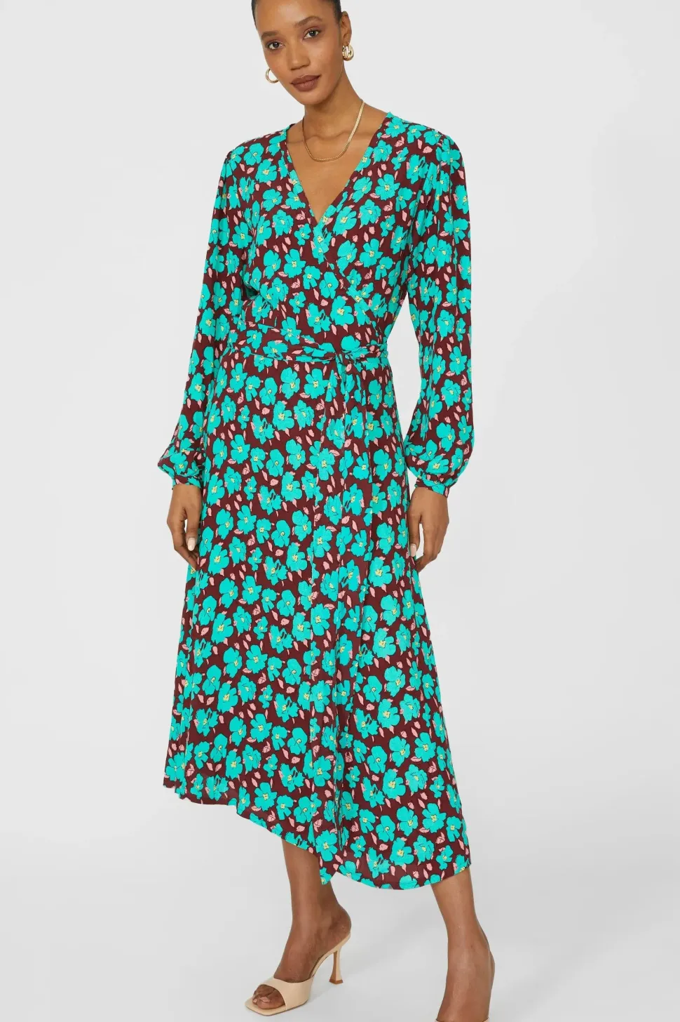 Petite Bold Floral Printed Wrap Fit & Flare Midi Dress