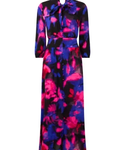 Petite Bold Floral Print Pussybow Long Sleeve Maxi Dress
