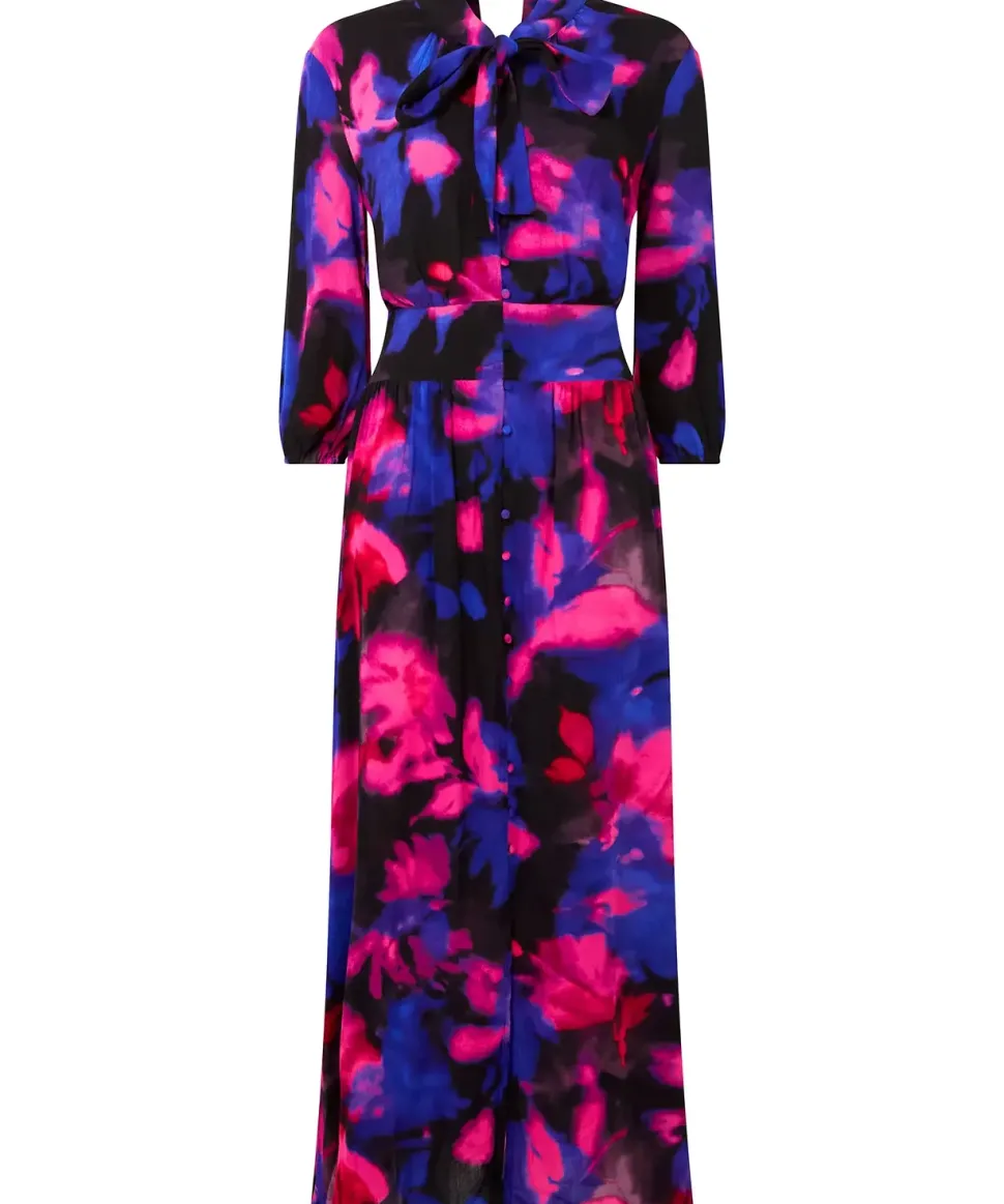 Petite Bold Floral Print Pussybow Long Sleeve Maxi Dress