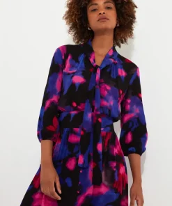 Petite Bold Floral Print Pussybow Long Sleeve Maxi Dress