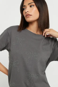 Petite Bow Studded T-Shirt