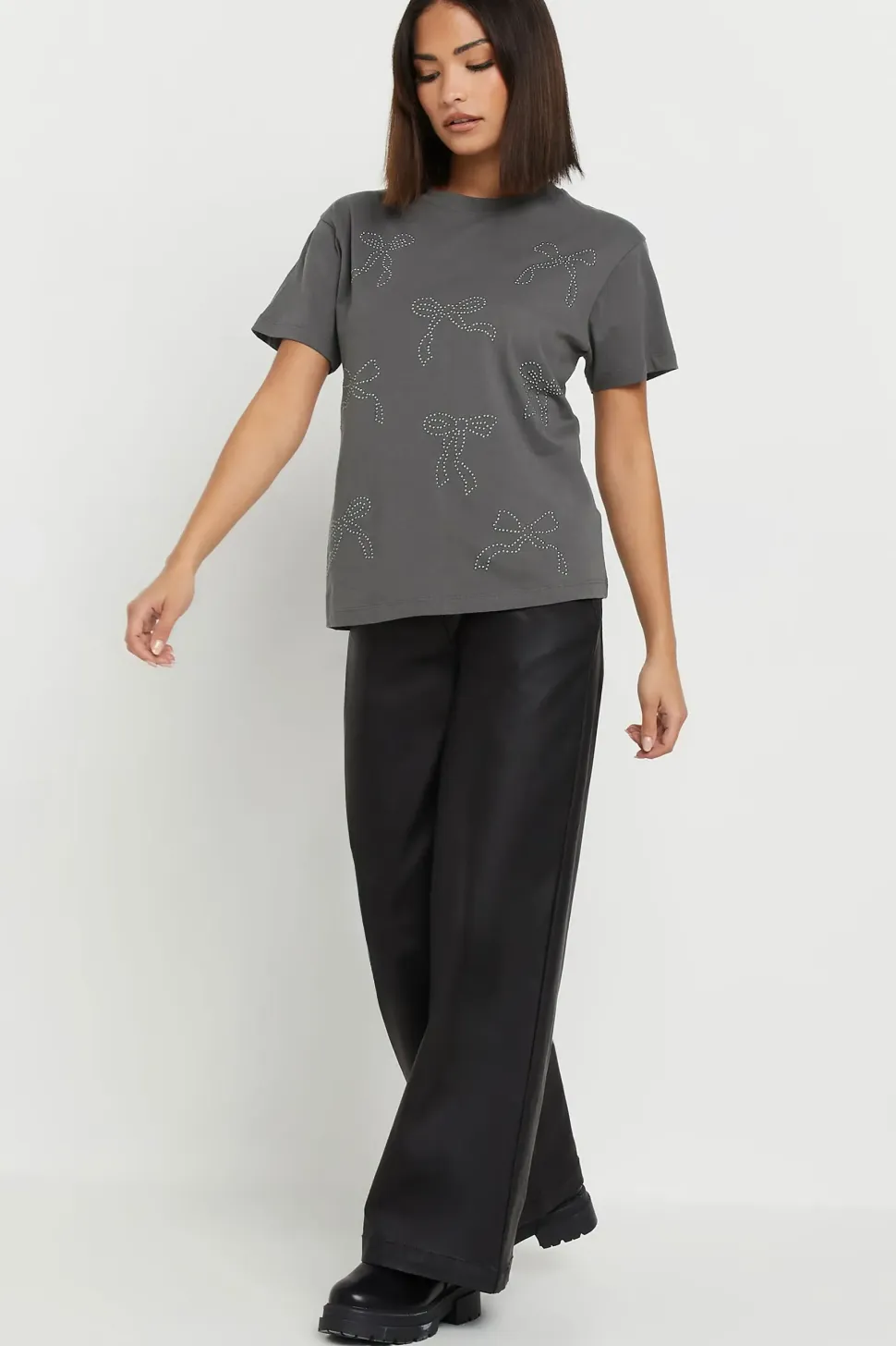 Petite Bow Studded T-Shirt