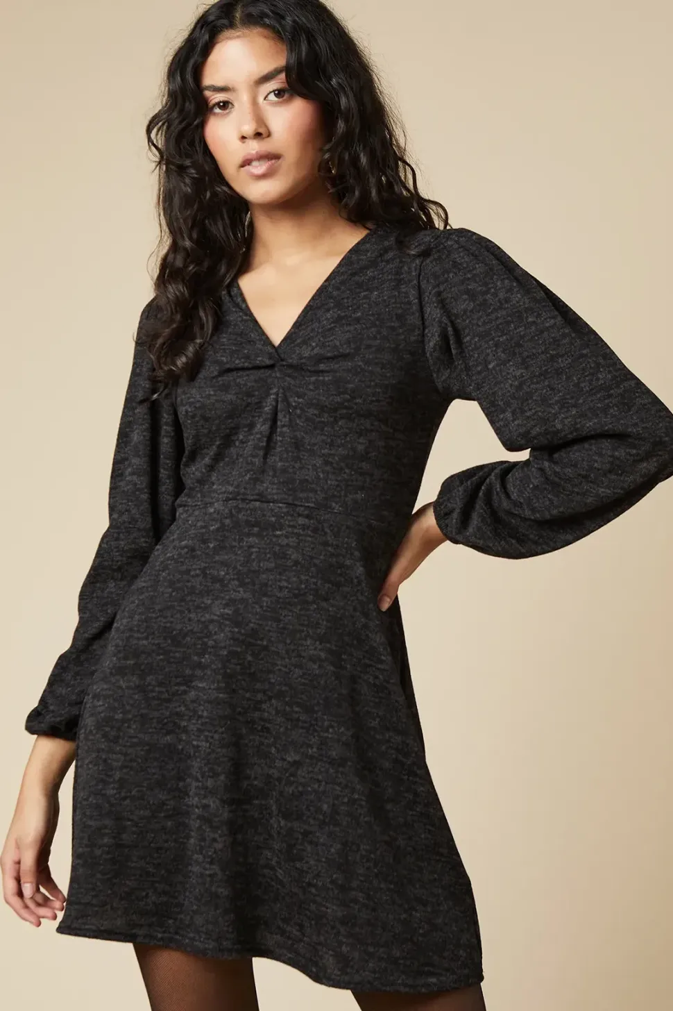 Petite Brushed Soft Touch Ruched Front Mini Dress