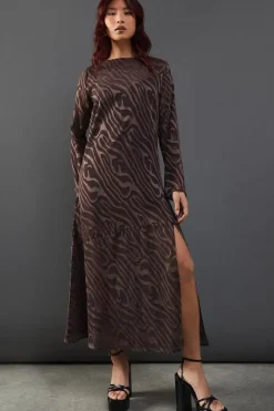Petite Burnout Chiffon Column Long Sleeve Maxi Dress