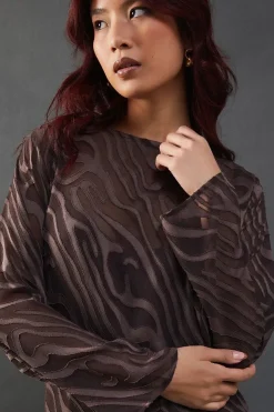 Petite Burnout Chiffon Column Long Sleeve Maxi Dress