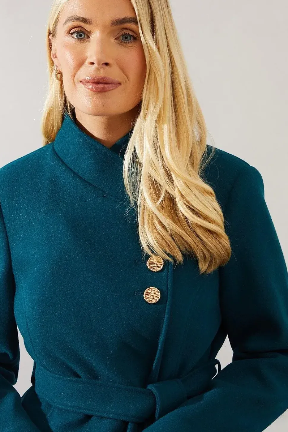 Petite Button Detail Belted Wrap Coat